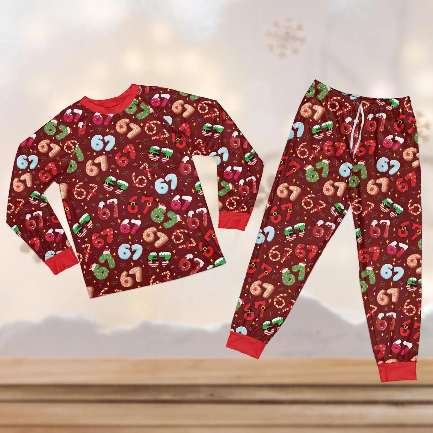 Trending “67” Meme Pajama Set – Funny Holiday Sleepwear for Kids & Adults