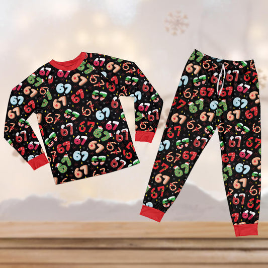 Funny Viral “67” Pajama Set – Matching Holiday PJs for Women & Kids