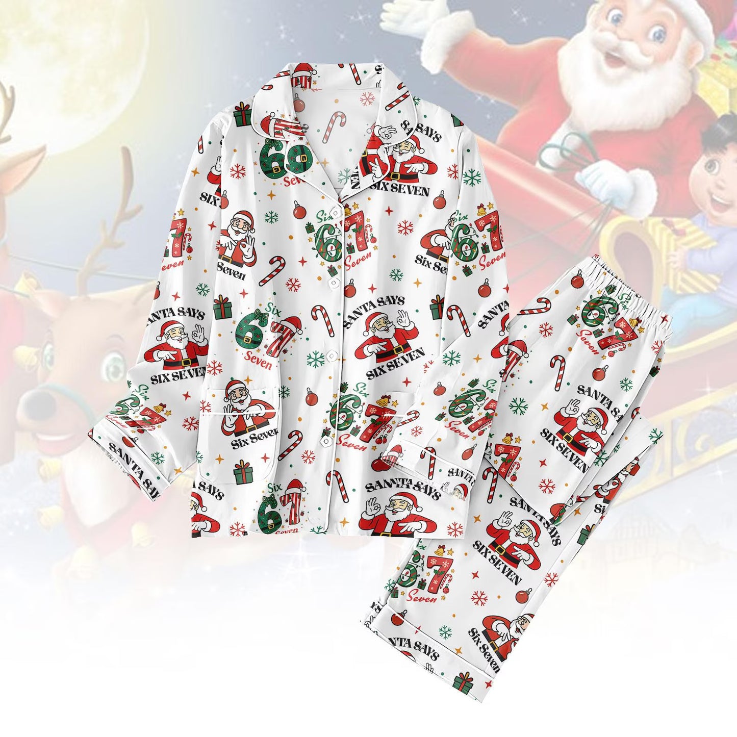 Santa Says Six Seven Pajamas – Funny 67 Christmas Pajama Set for Women & Teens
