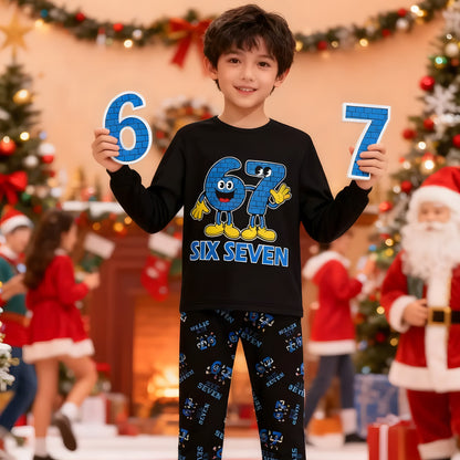 67 Christmas Pajama Set – Santa Meme Long Sleeve Cartoon Sleepwear, Loose-Fit Cozy Pants, All-Season Holiday Gift Idea