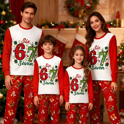 Christmas 67 Family Matching Pajama Set – Parent-Child Long Sleeve Cartoon Print Sleepwear, Cozy Holiday Home Wear for All Seasons