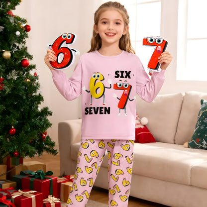 67 Christmas Kids Pajamas – Trendy Six Seven Meme Long Sleeve Sleepwear, Cozy Fall & Winter Holiday Gift for Children