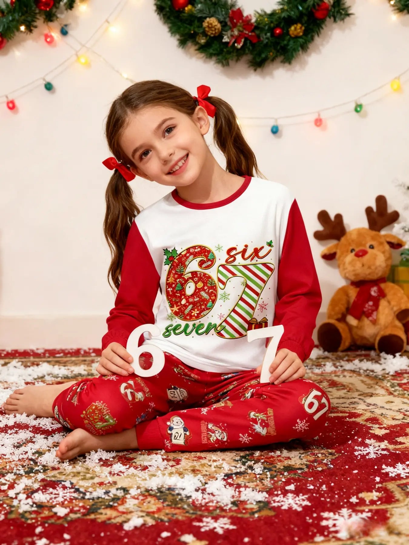 Christmas 67 Family Matching Pajama Set - Cartoon Print Sleepwear, Cozy Holiday Home Wear for All Seasons