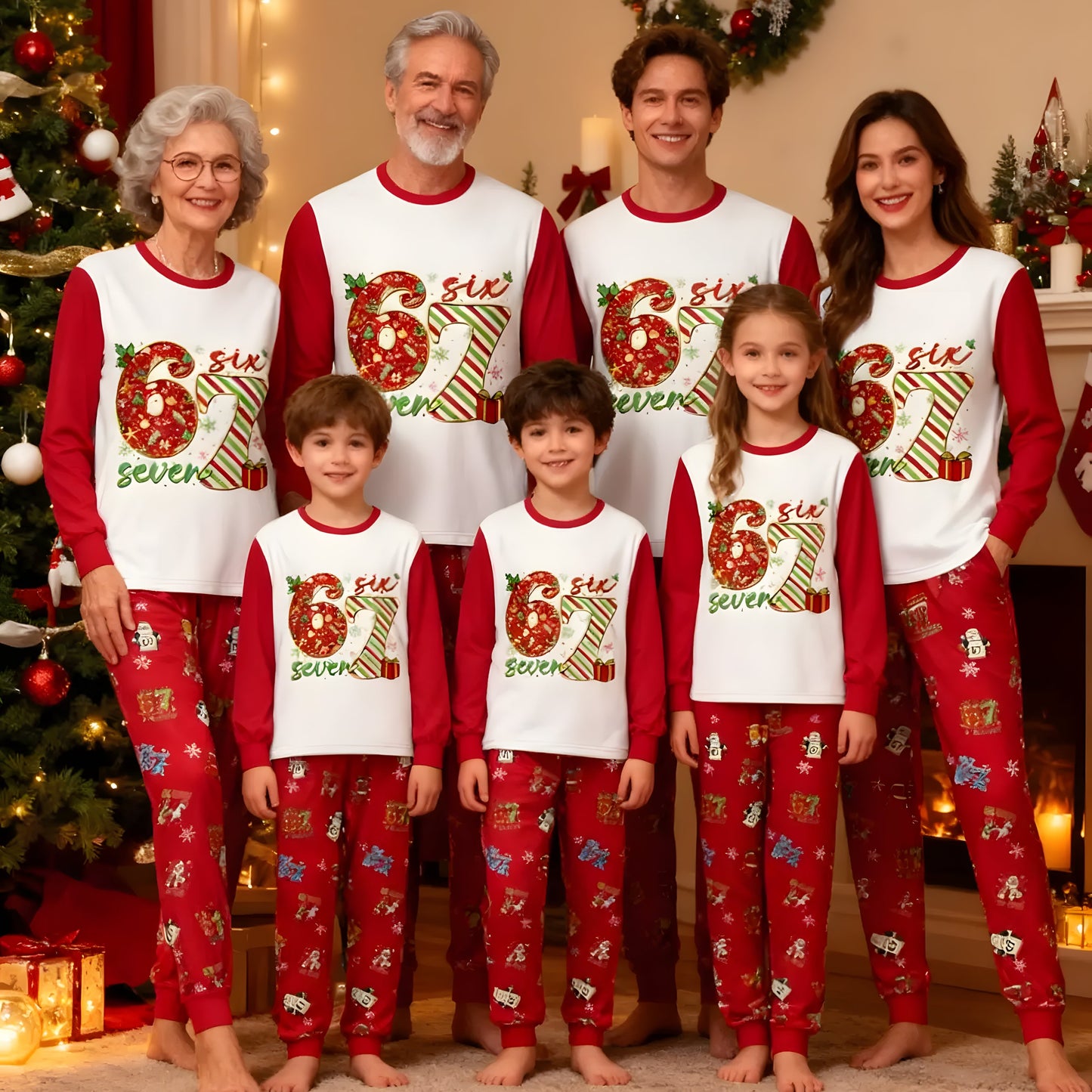 Christmas 67 Family Matching Pajama Set - Cartoon Print Sleepwear, Cozy Holiday Home Wear for All Seasons