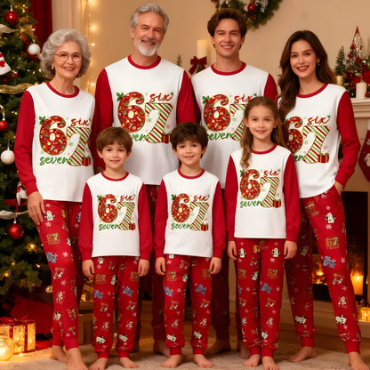 Christmas 67 Family Matching Pajama Set - Cartoon Print Sleepwear, Cozy Holiday Home Wear for All Seasons