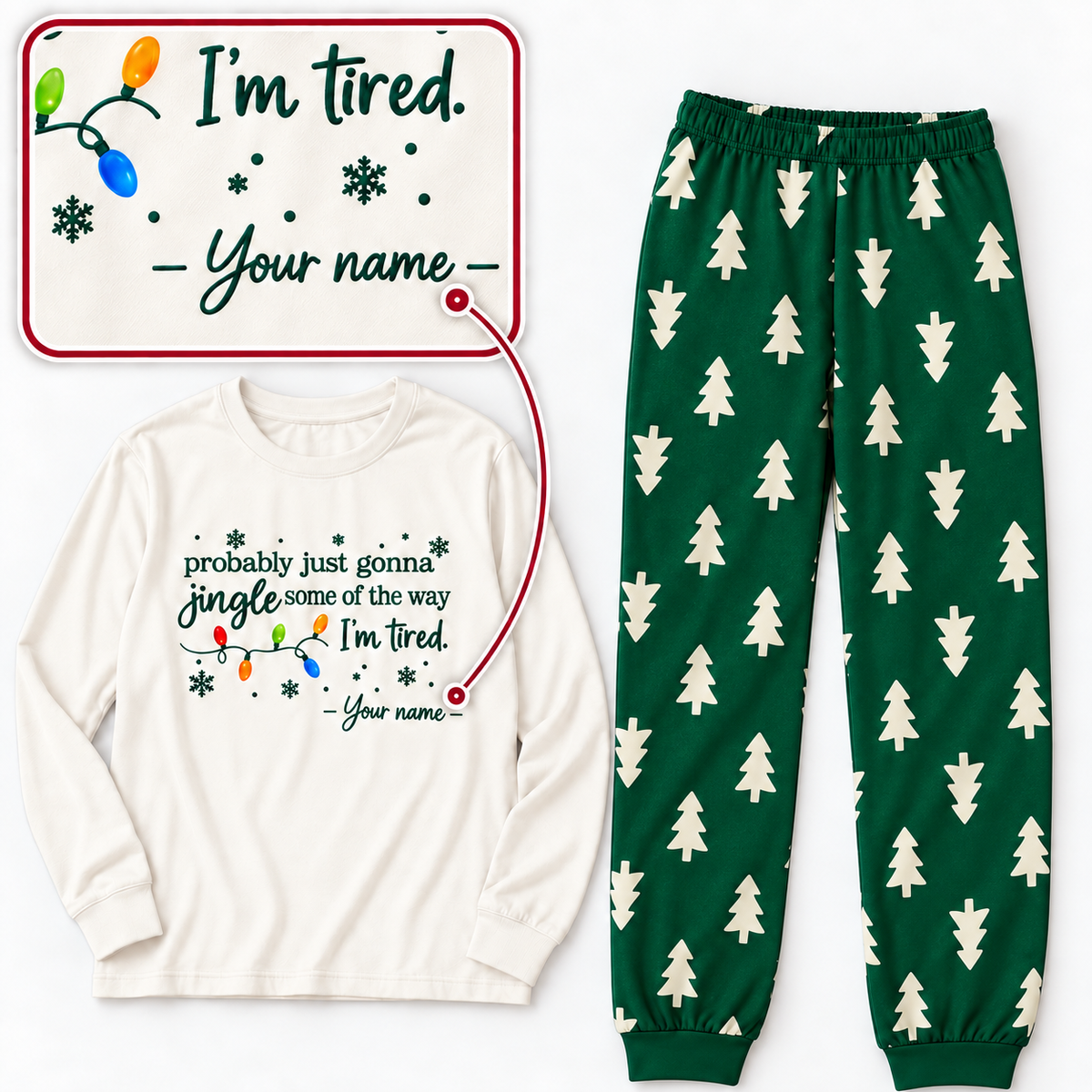 Personalized Jingle Some of the Way Christmas Pajama Set – Green Trees