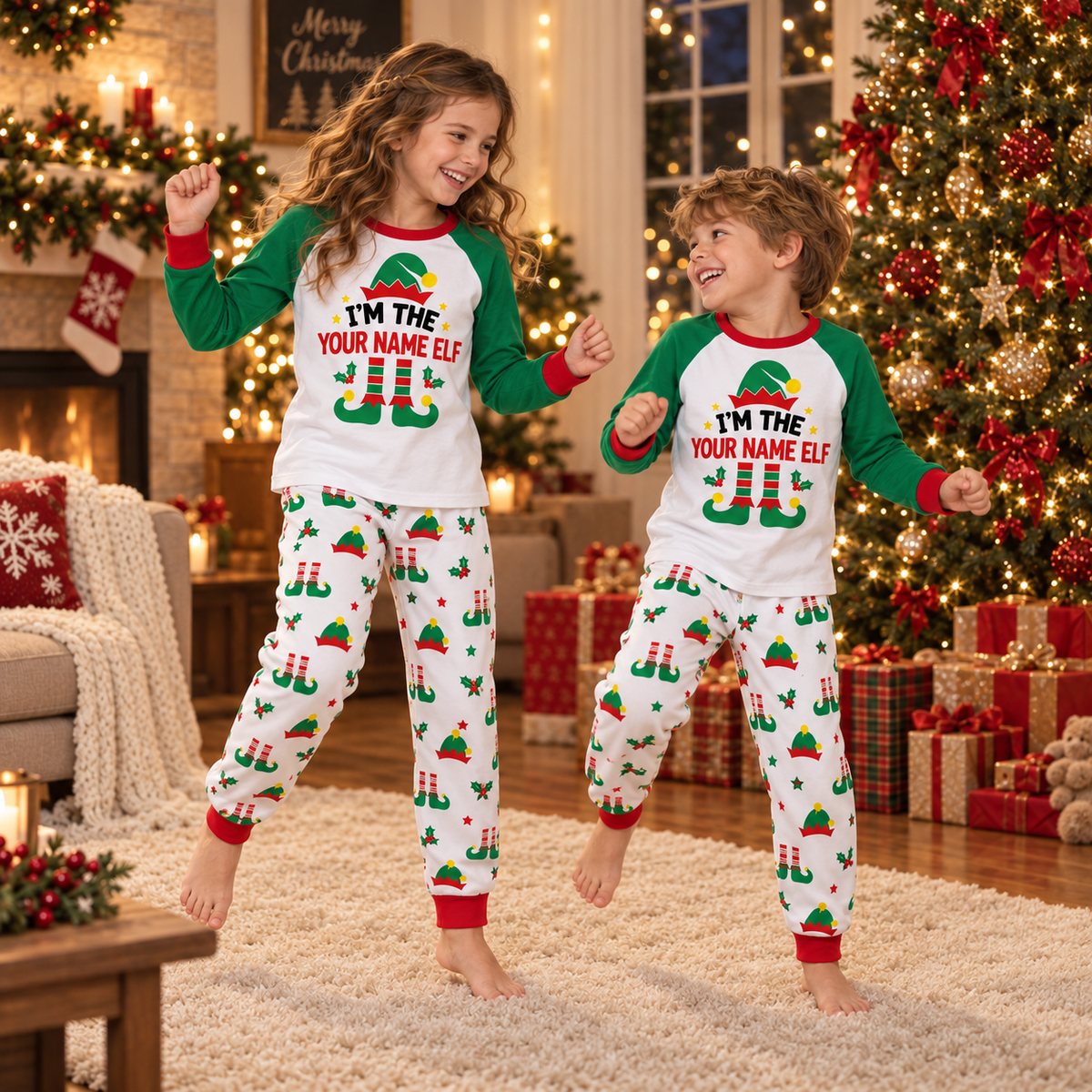 Personalized Christmas Elf Pajama Set – Elf Print