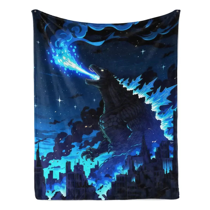 Blue Atomic Breath Monster Night City Blanket
