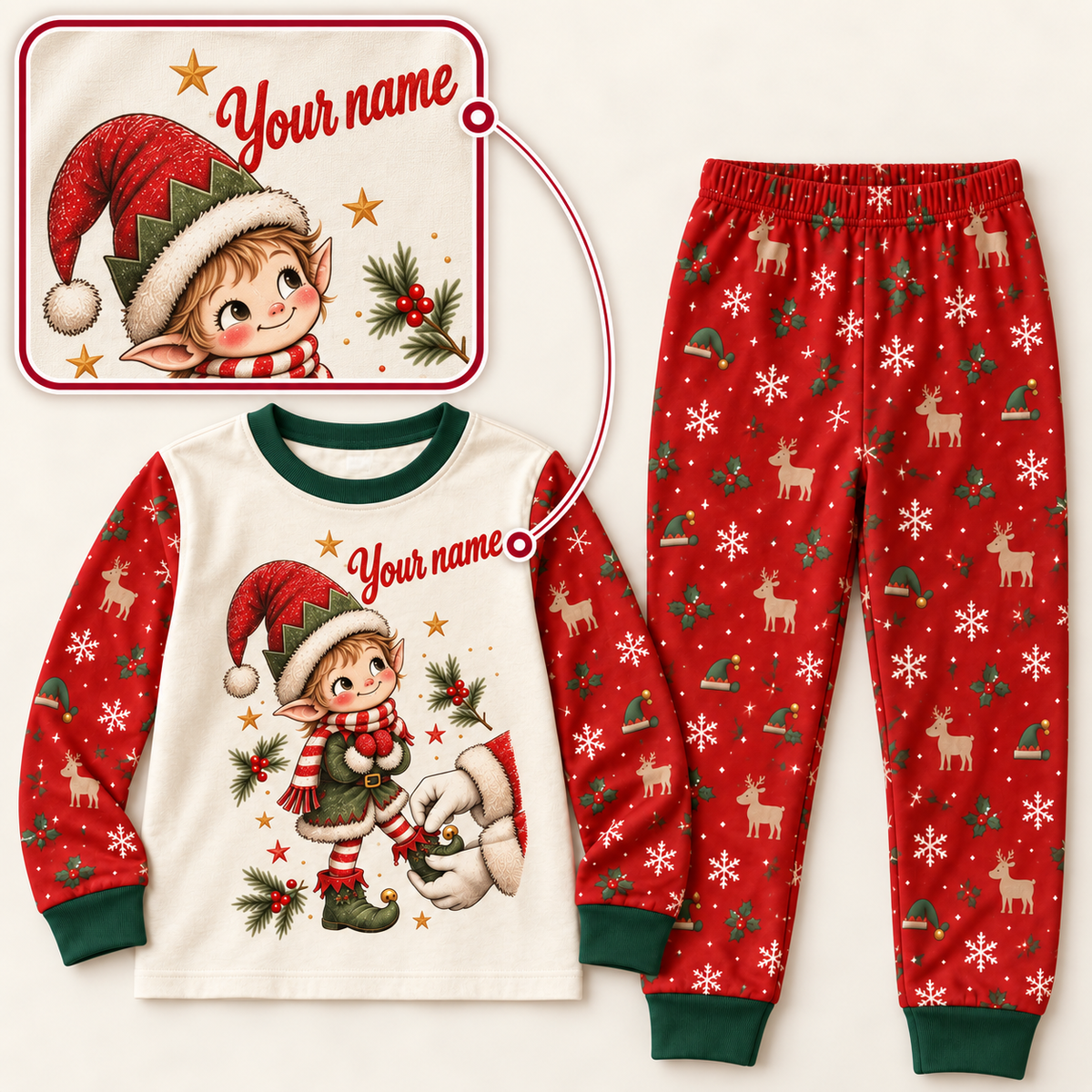 Personalized Little Elf Christmas Pajama Set