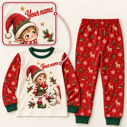 Personalized Little Elf Christmas Pajama Set