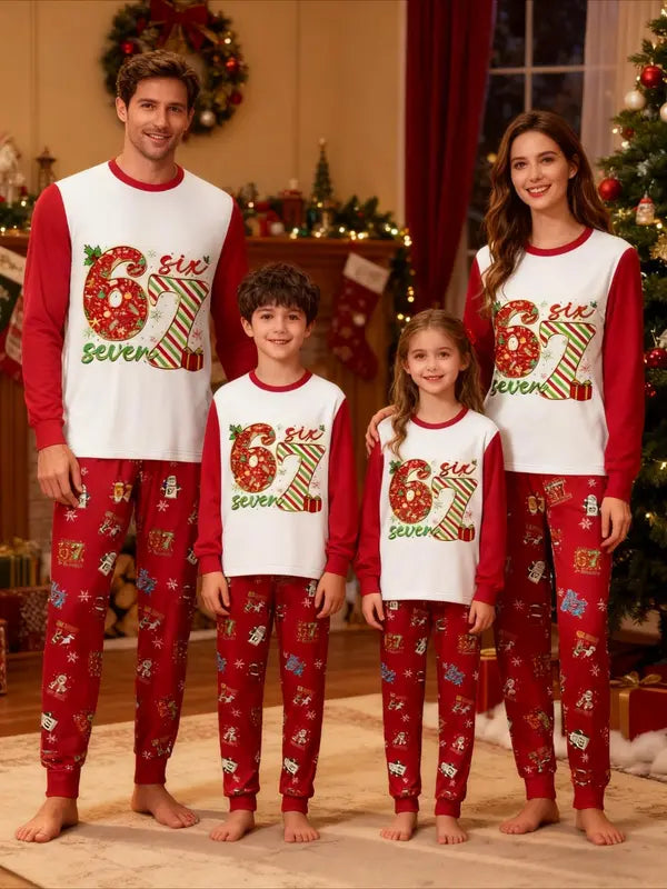 Christmas 67 Family Matching Pajama Set - Cartoon Print Sleepwear, Cozy Holiday Home Wear for All Seasons
