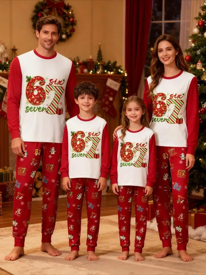 Christmas 67 Family Matching Pajama Set - Cartoon Print Sleepwear, Cozy Holiday Home Wear for All Seasons