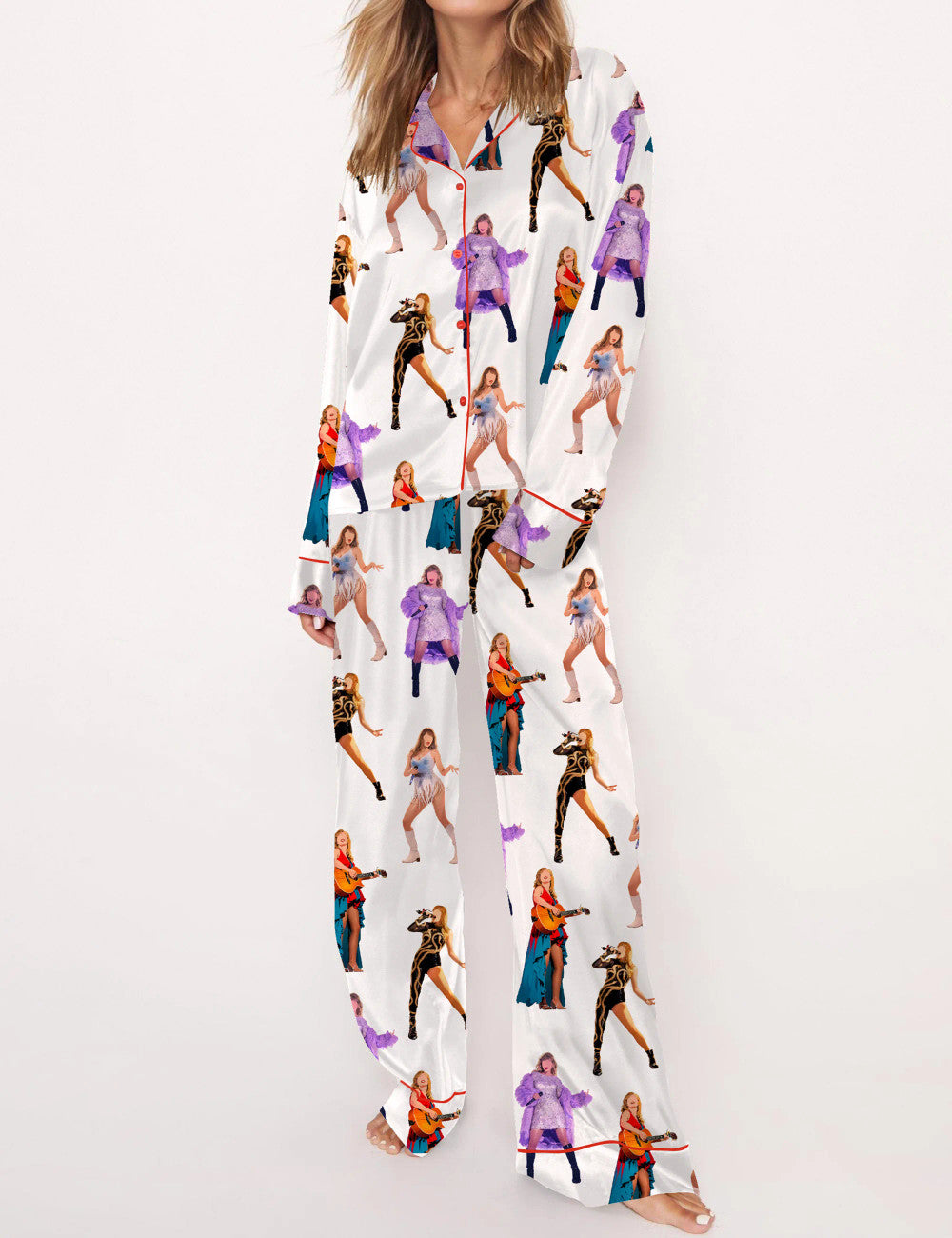 Swifttie Miami Tour Inspired Satin Pajama Set, Chic Music Era Sleepwear for Women, Silky Nightwear Gift