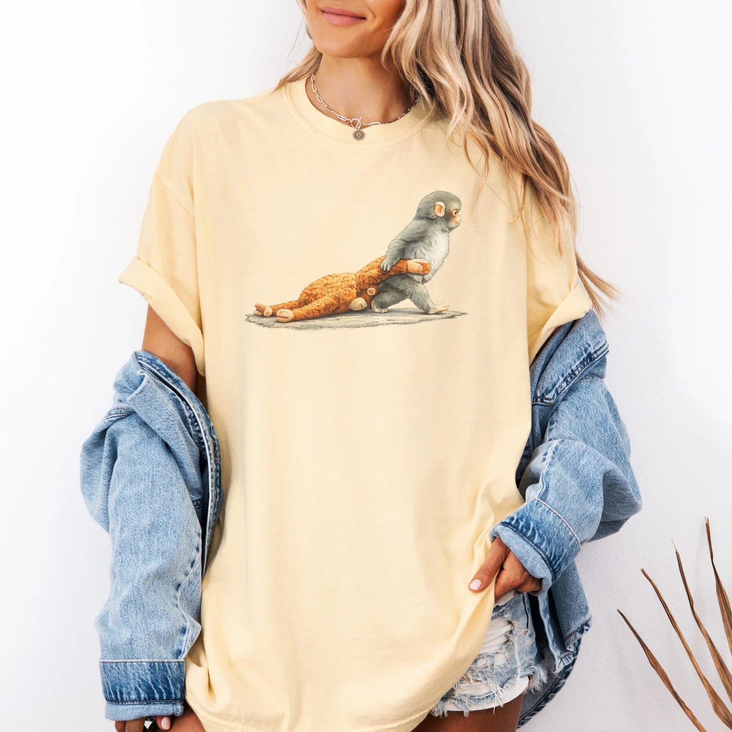 Comfort Colors Monkey Punch Graphic Shirt – Baby Monkey Holding Plush Toy Cute Trendy Tee