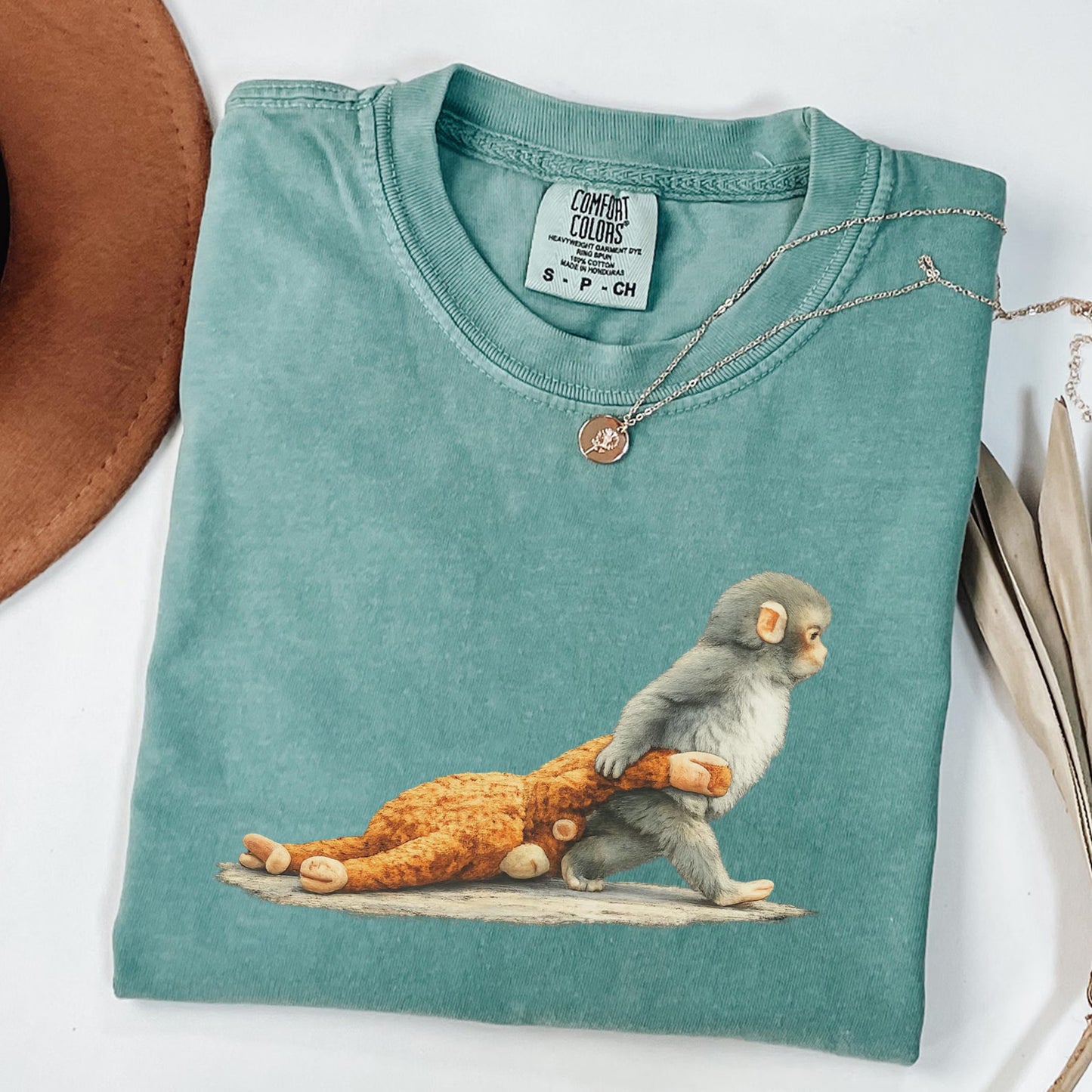 Comfort Colors Monkey Punch Graphic Shirt – Baby Monkey Holding Plush Toy Cute Trendy Tee