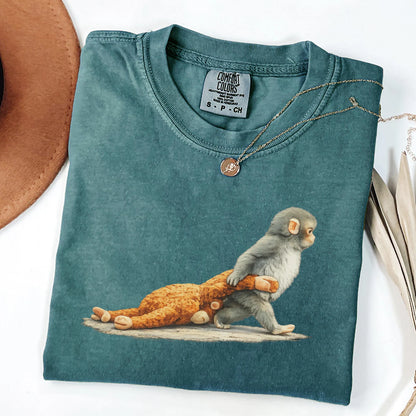 Comfort Colors Monkey Punch Graphic Shirt – Baby Monkey Holding Plush Toy Cute Trendy Tee