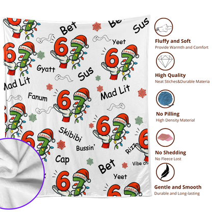 Funny 6 7 Slang Christmas Blanket – Skibidi, Gyatt, Bussin’ Holiday Throw for Kids, Teens & Meme Lovers