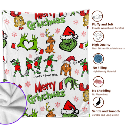 Funny Green Christmas Character Blanket – Merry Holiday Cartoon Throw for Kids, Teens & Adults