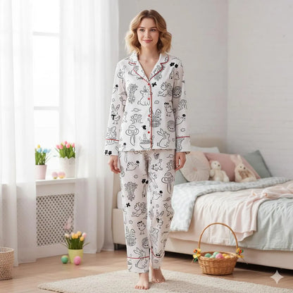 Spring Bunny Pajama Set – Easter Bunny Print Cute Sleepwear