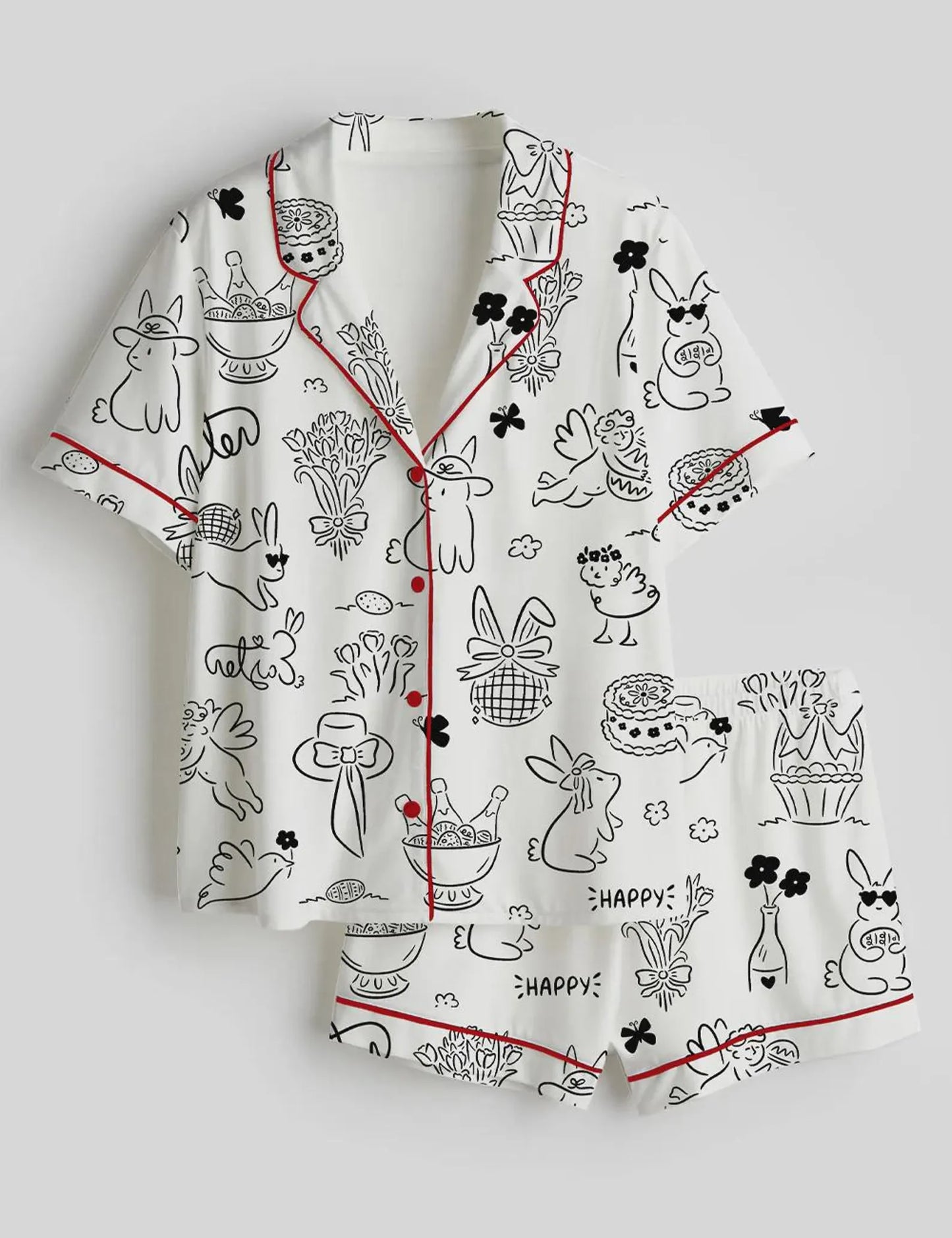 Spring Bunny Pajama Set – Easter Bunny Print Cute Sleepwear