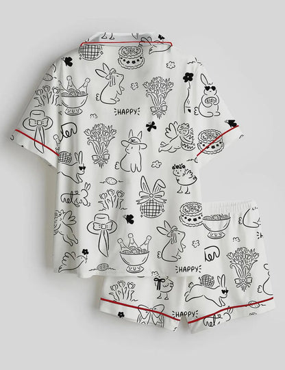 Spring Bunny Pajama Set – Easter Bunny Print Cute Sleepwear