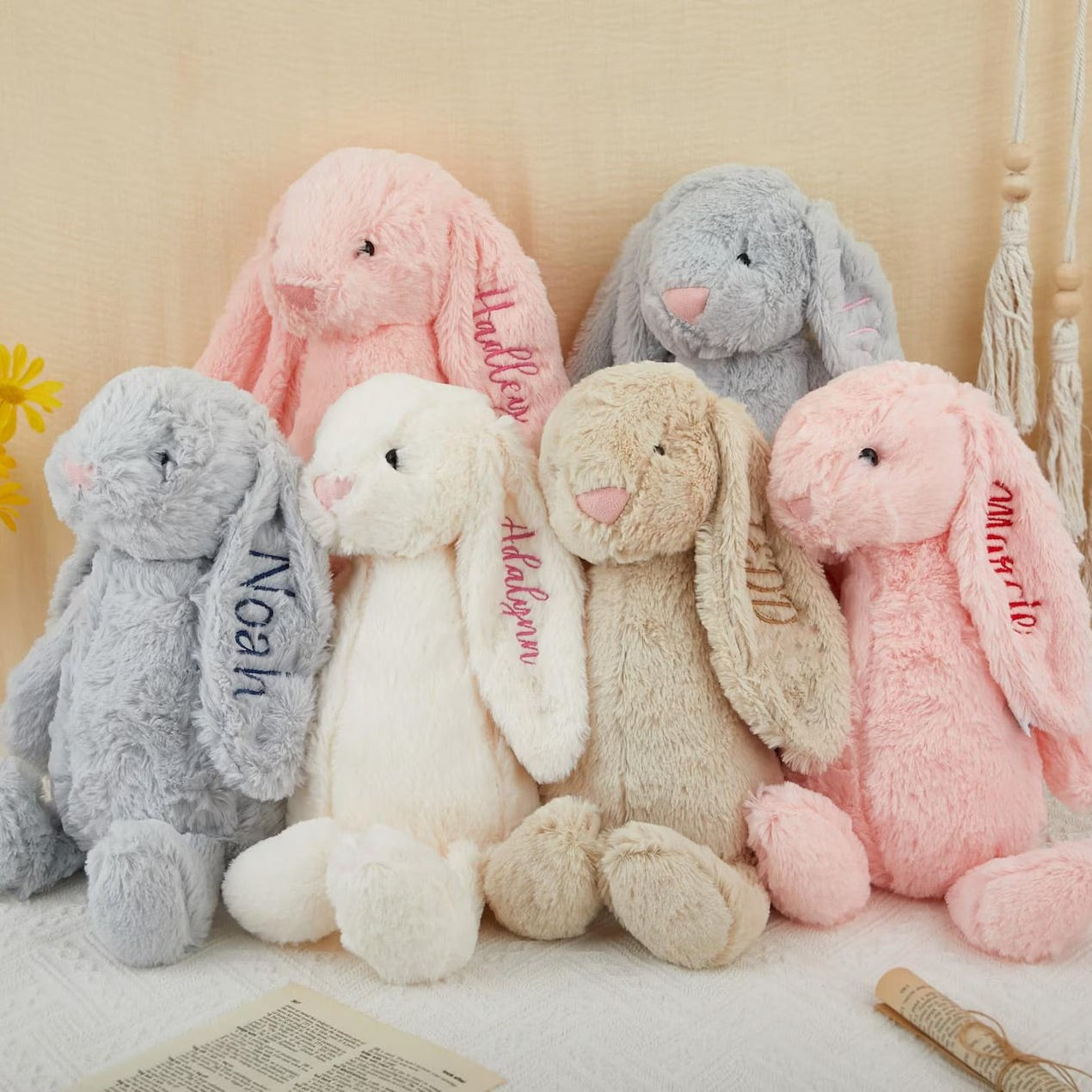 Personalized Embroidered Bunny Plush Toy Custom Name Easter Bunny Stuffed Animal Baby Shower Gift Newborn Keepsake