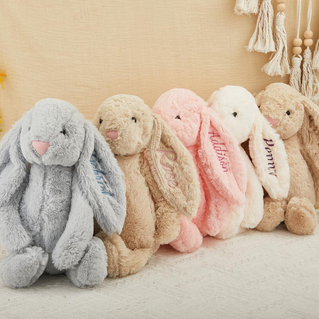 Personalized Embroidered Bunny Plush Toy Custom Name Easter Bunny Stuffed Animal Baby Shower Gift Newborn Keepsake