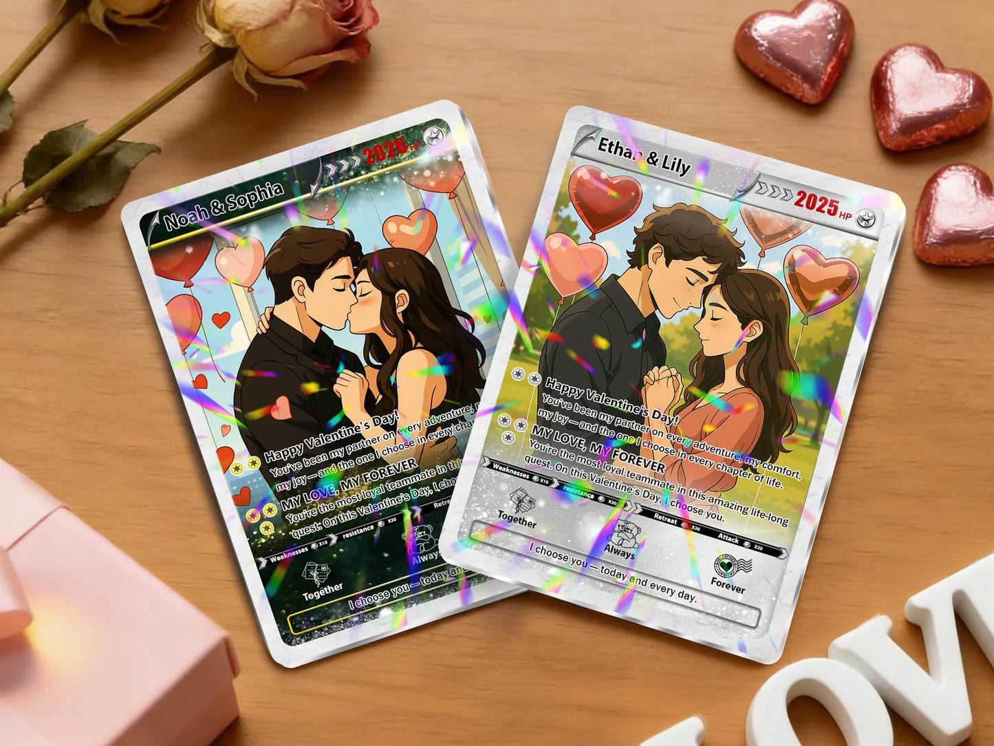 Custom Monster Trainer Valentine Card – Personalized Anime Couple Photo Gift