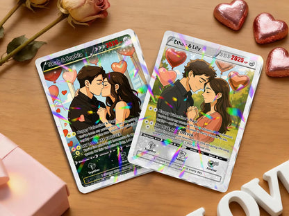 Custom Monster Trainer Valentine Card – Personalized Anime Couple Photo Gift