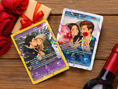 Custom Monster Trainer Valentine Card – Personalized Anime Couple Photo Gift