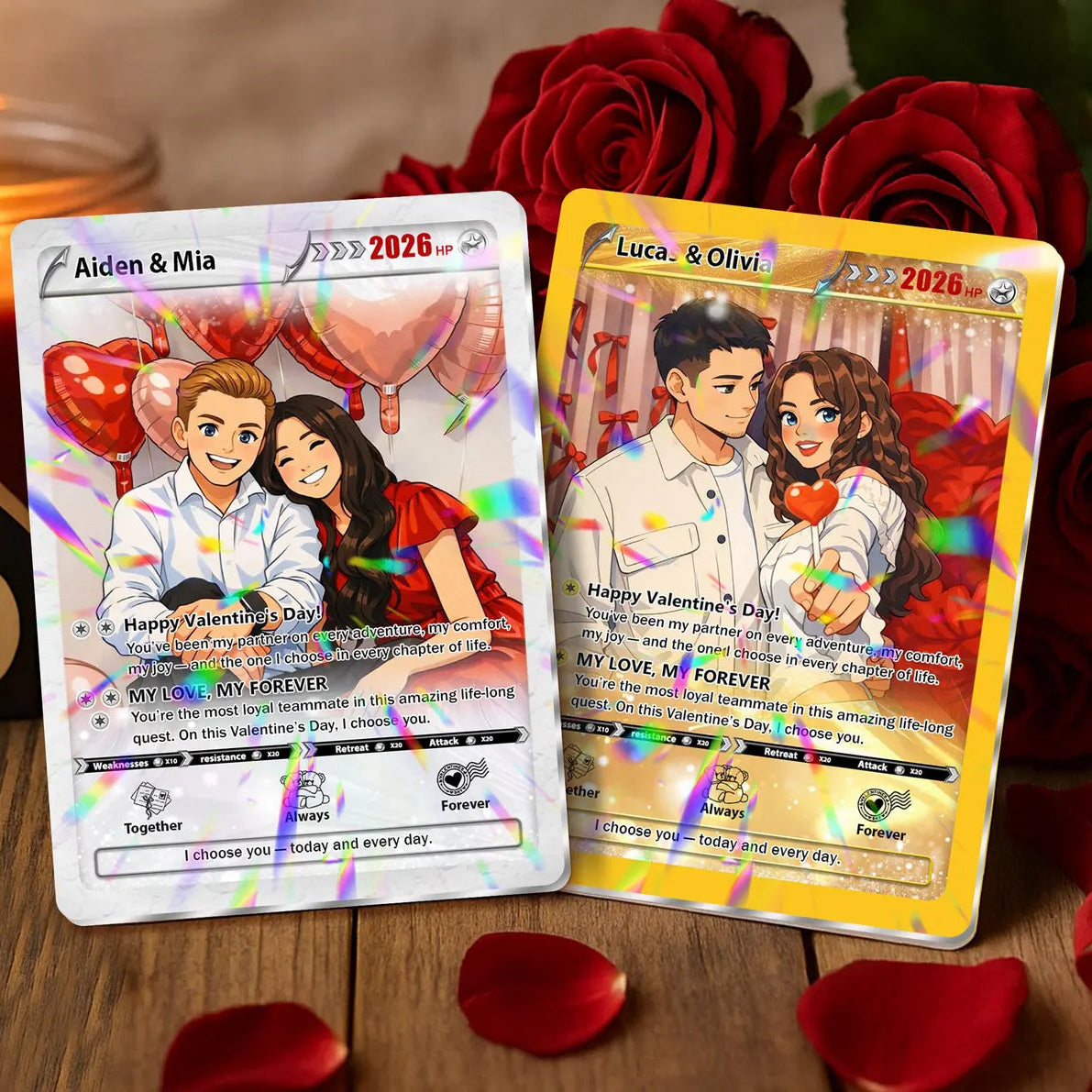 Custom Monster Trainer Valentine Card – Personalized Anime Couple Photo Gift