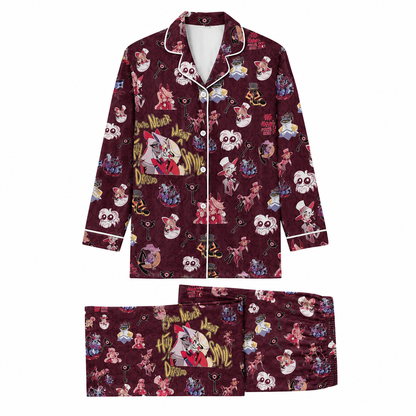 Crimson Smile Mosaic Satin Pajamas