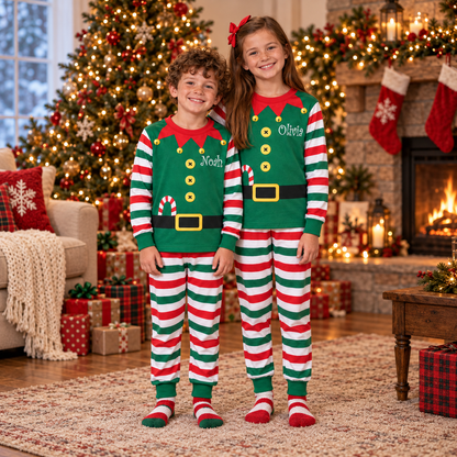 Personalized Christmas Elf Pajama Set – Matching Family Holiday PJs