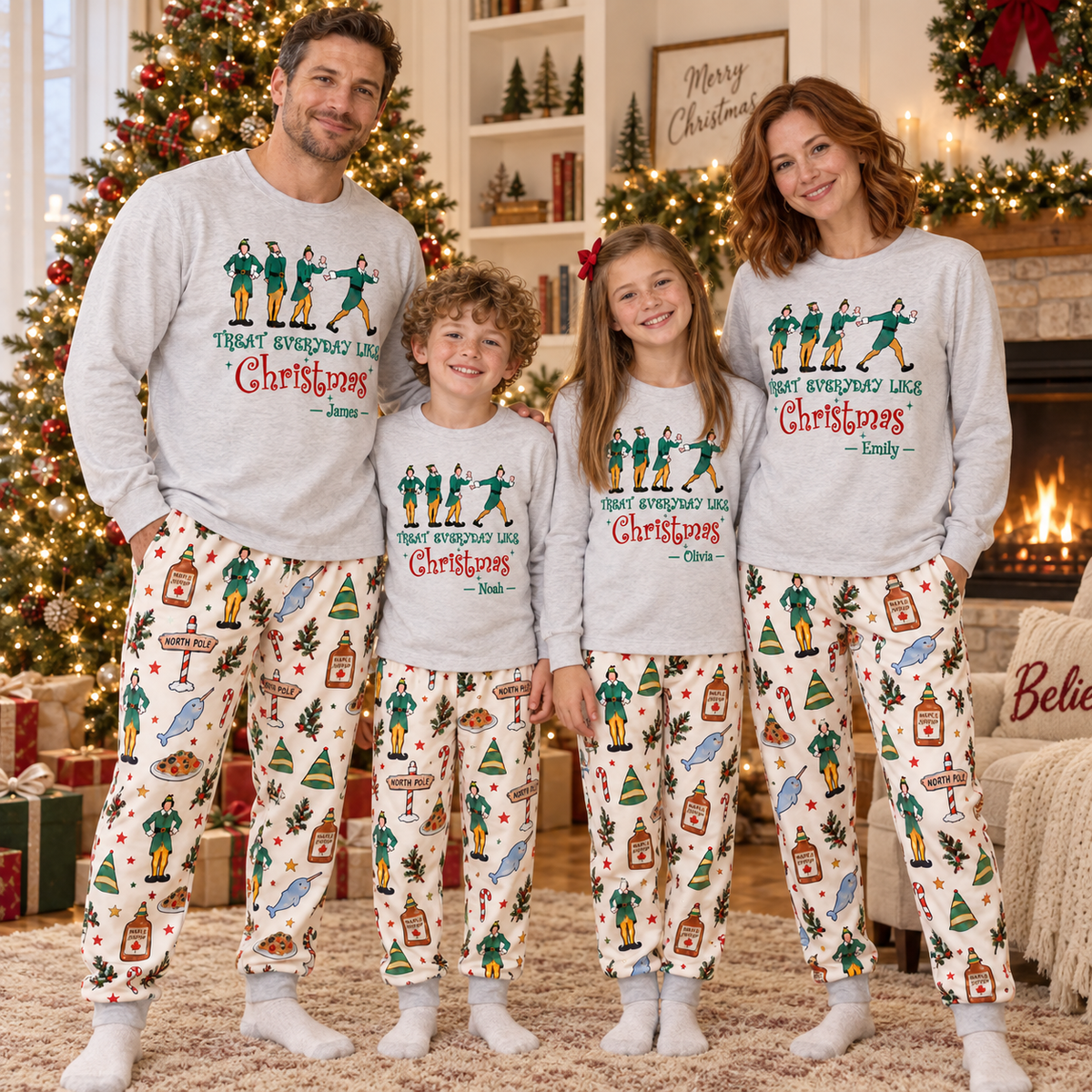 Personalized “Treat Everyday Like Christmas” Elf Pajama Set