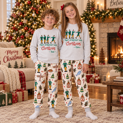 Personalized “Treat Everyday Like Christmas” Elf Pajama Set