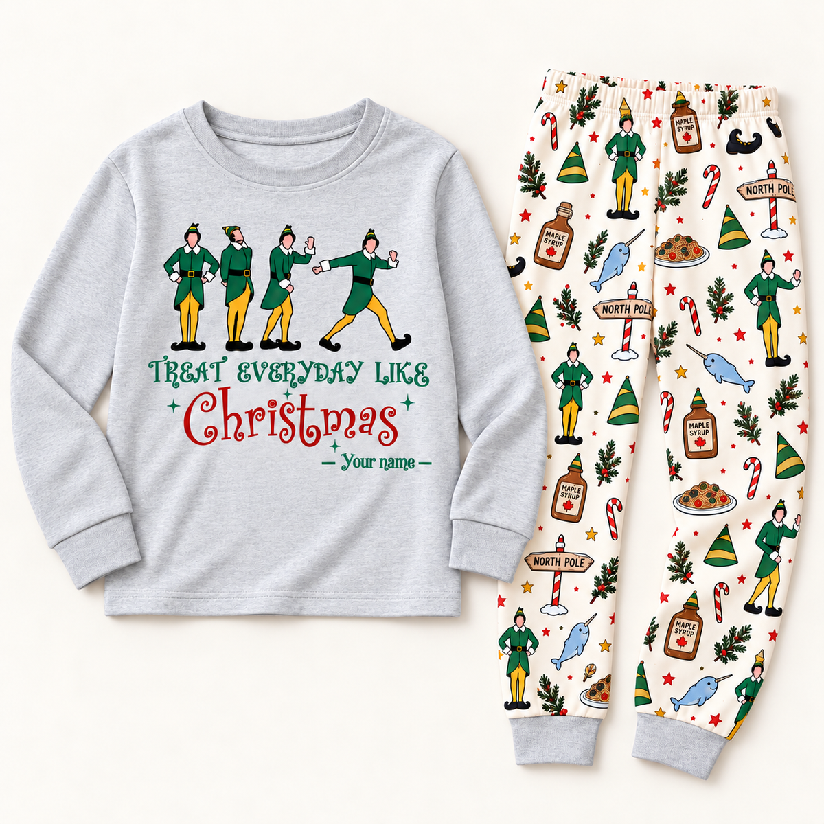 Personalized “Treat Everyday Like Christmas” Elf Pajama Set