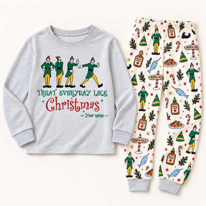 Personalized “Treat Everyday Like Christmas” Elf Pajama Set