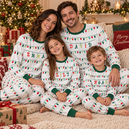 Personalized Christmas Lights Pajama Set – Forest Green