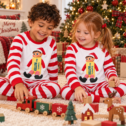Personalized Christmas Butter Elf Pajama Set – White
