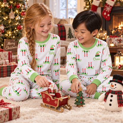 Personalized Christmas Elf Pajama Set – Lime Green