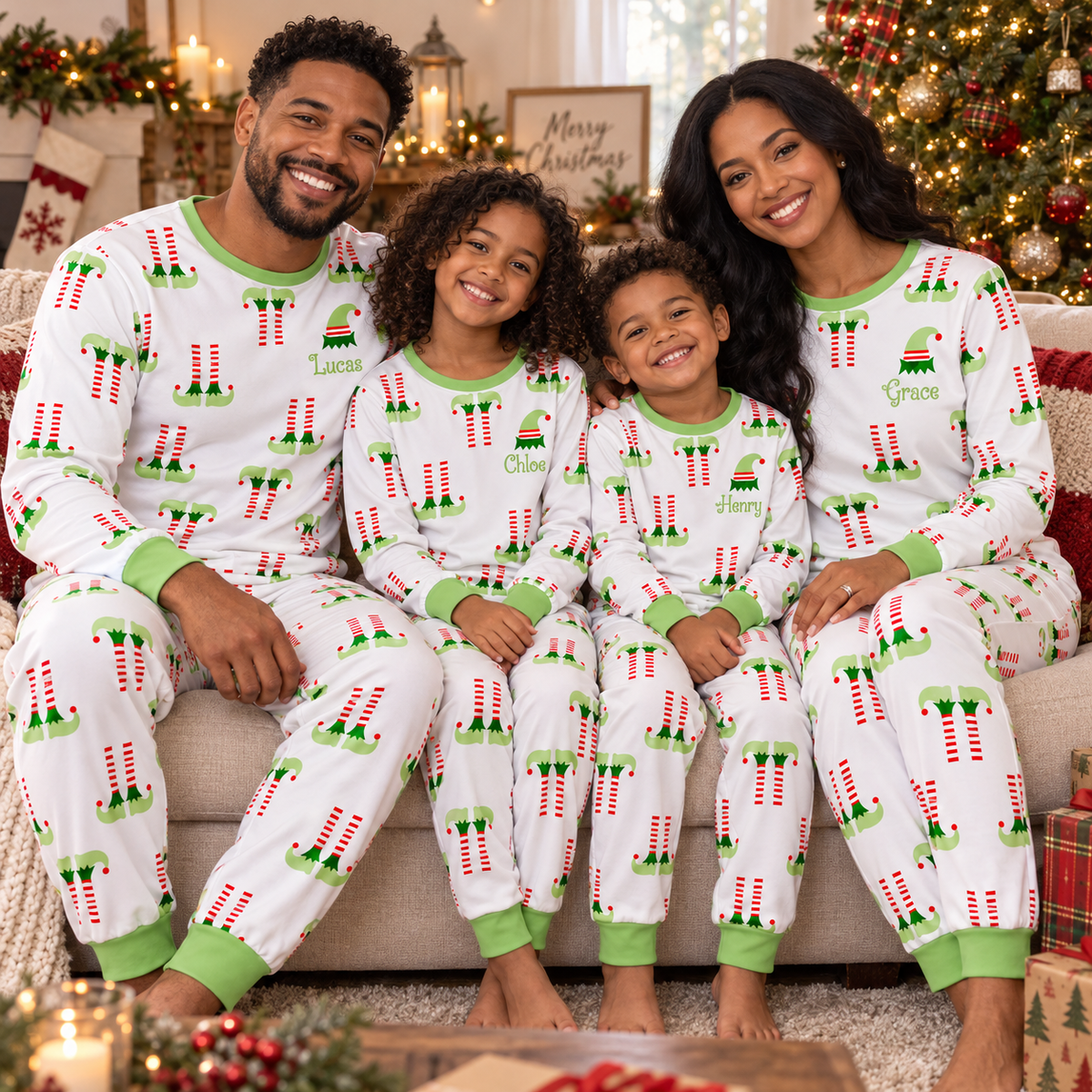 Personalized Christmas Elf Pajama Set – Lime Green