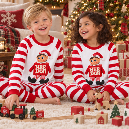 Personalized Christmas NeeDoh Elf Pajama Set – White