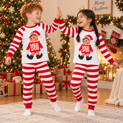 Personalized Christmas NeeDoh Elf Pajama Set – White