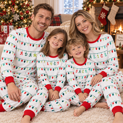 Personalized Christmas Lights Pajama Set – Classic Red
