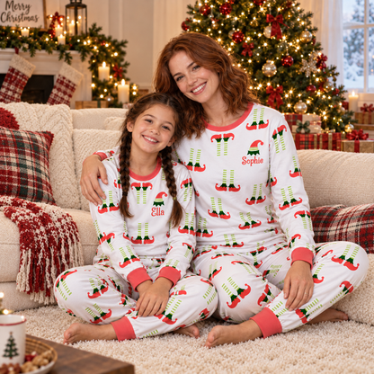 Personalized Christmas Elf Pajama Set – Coral Pink