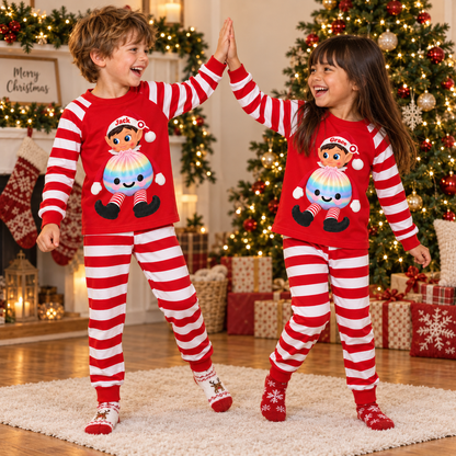 Personalized Christmas Rainbow Dumpling Elf Pajama Set – Red