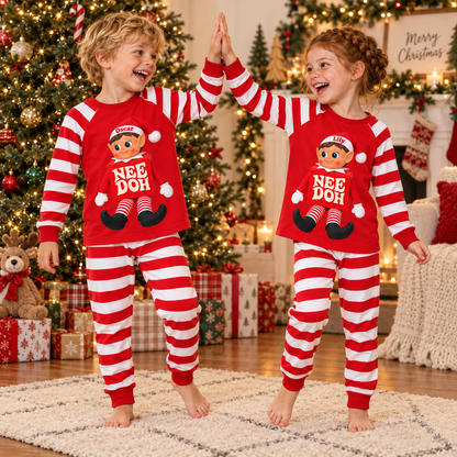 Personalized Christmas NeeDoh Elf Pajama Set – Red