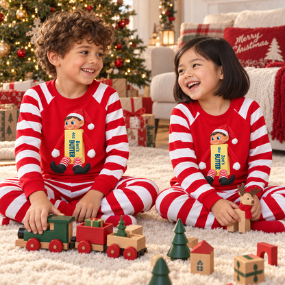Personalized Christmas Butter Elf Pajama Set – Red