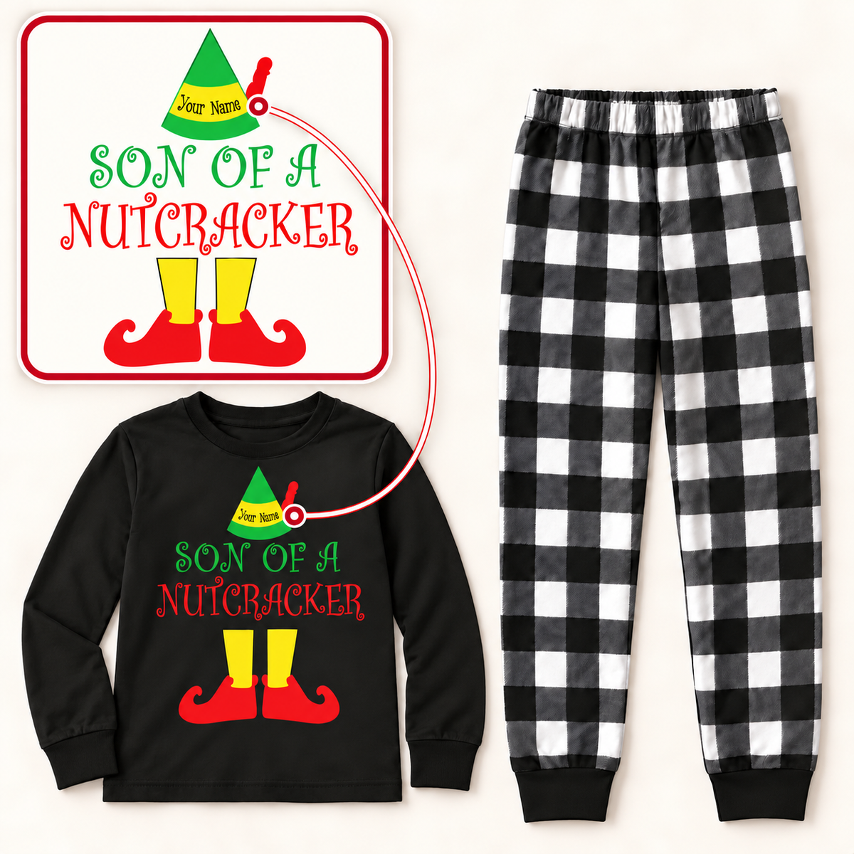 Personalized “Son of a Nutcracker” Christmas Pajama Set – Black