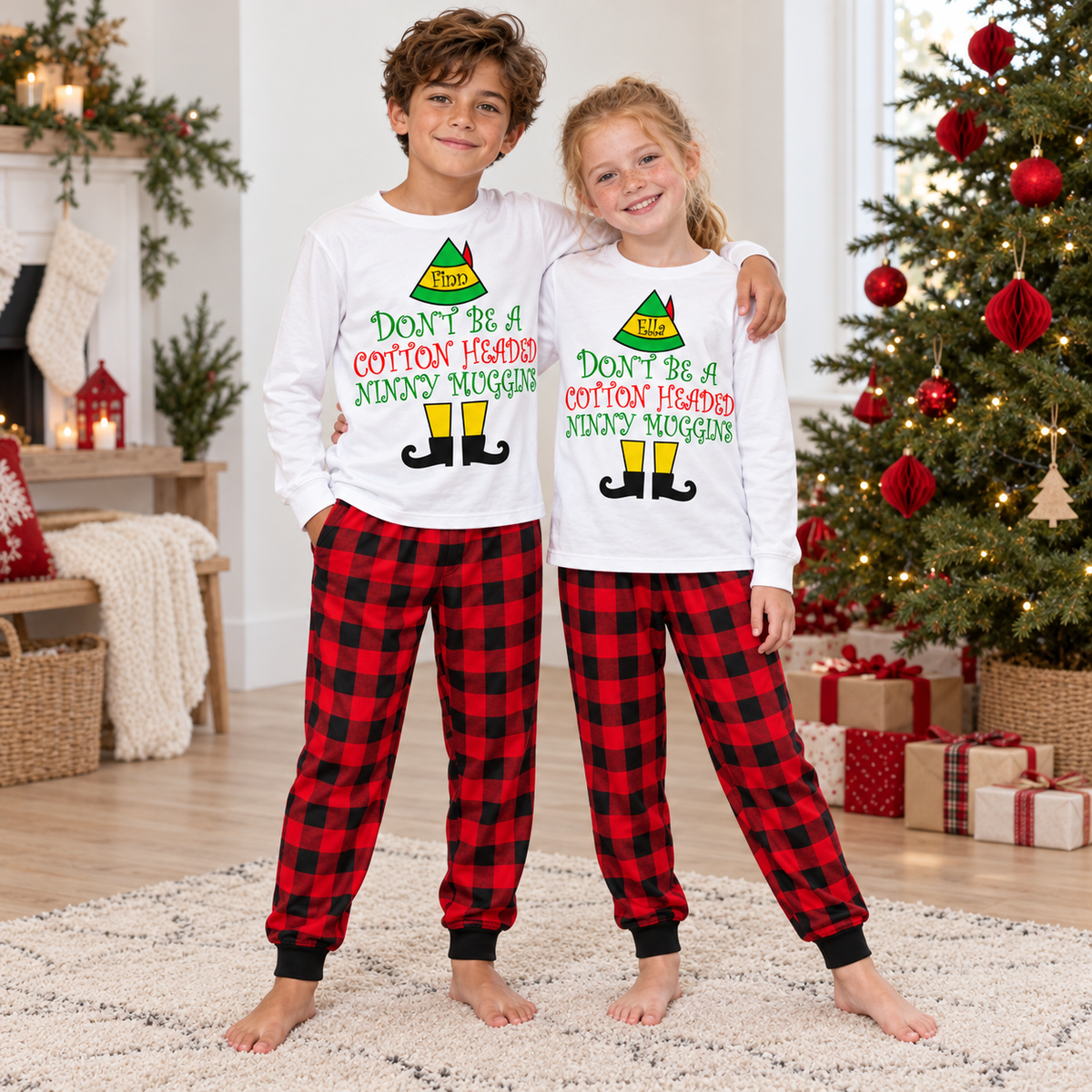 Personalized “Cotton Headed Ninny Muggins” Christmas Pajama Set – White